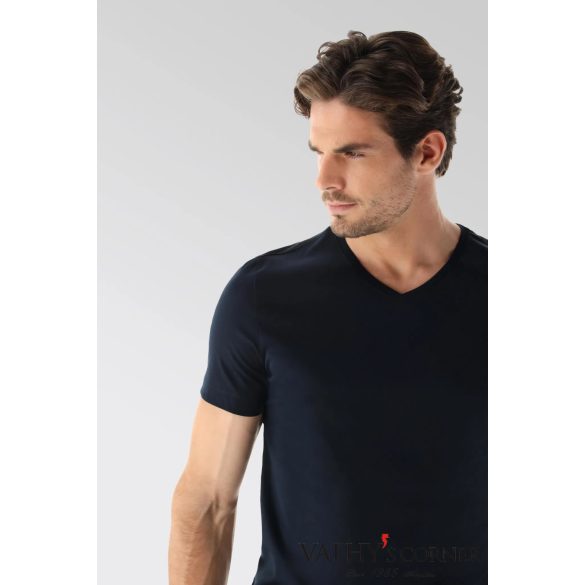 vanLaack V-nyakú sötétkék svájci pamut póló 180031 790