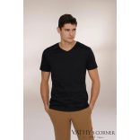 vanLaack V-nyakú fekete svájci pamut póló 180031 099