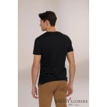 vanLaack V-nyakú fekete svájci pamut póló 180031 099