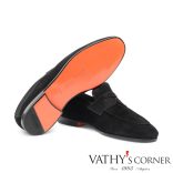 Santoni puha velúr fekete mokaszín SCU60 