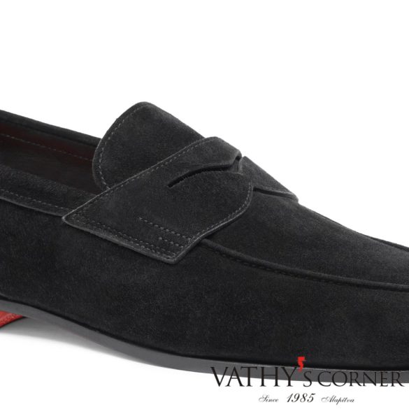 Santoni puha velúr fekete mokaszín SCU60 