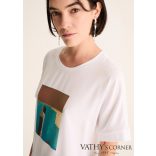 Biancalancia pamut-viszkóz póló mintával E26-475J 44 