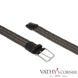 Athison bőr és műselyem sztreccs öv fonott szürke-feketével