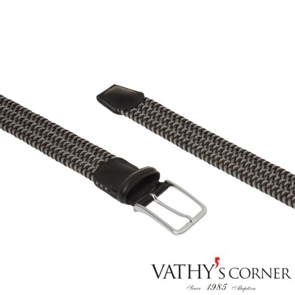 Athison bőr és műselyem sztreccs öv fonott szürke-feketével