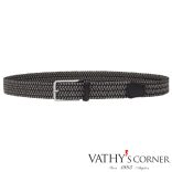 Athison bőr és műselyem sztreccs öv fonott szürke-feketével