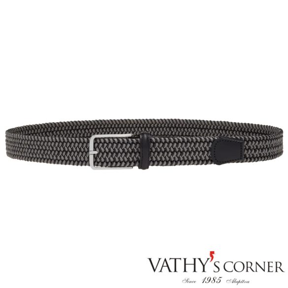 Athison bőr és műselyem sztreccs öv fonott szürke-feketével